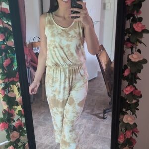 Tie-Dye Sleeveless Jumpsuit - Tan